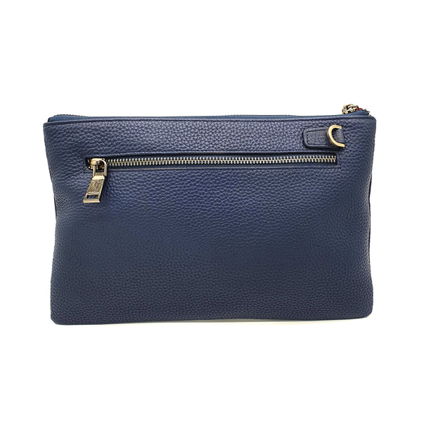 Signature Navy Leather Clutch